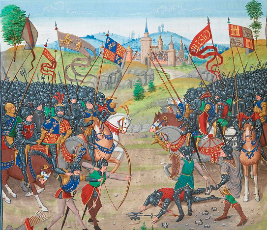Bataille de Nájera - Miniature de Loyset Liédet - Chroniques de Jean Froissart, BNF - FR 2643, fo 312 vo.